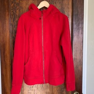 Lululemon Scuba Dark Red Light Cotton Fleece Full Zip Hoodie size 8